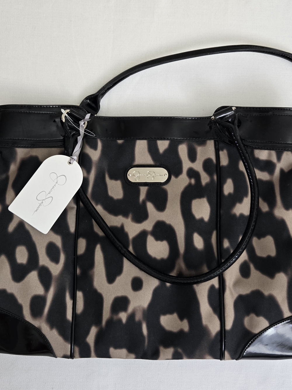 Jessica Simpson Black Leopard-Print Tote Bag, 18"x13"